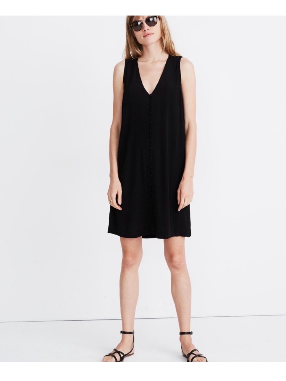 Madewell Heather Button-Front Dress Black Small NWT
